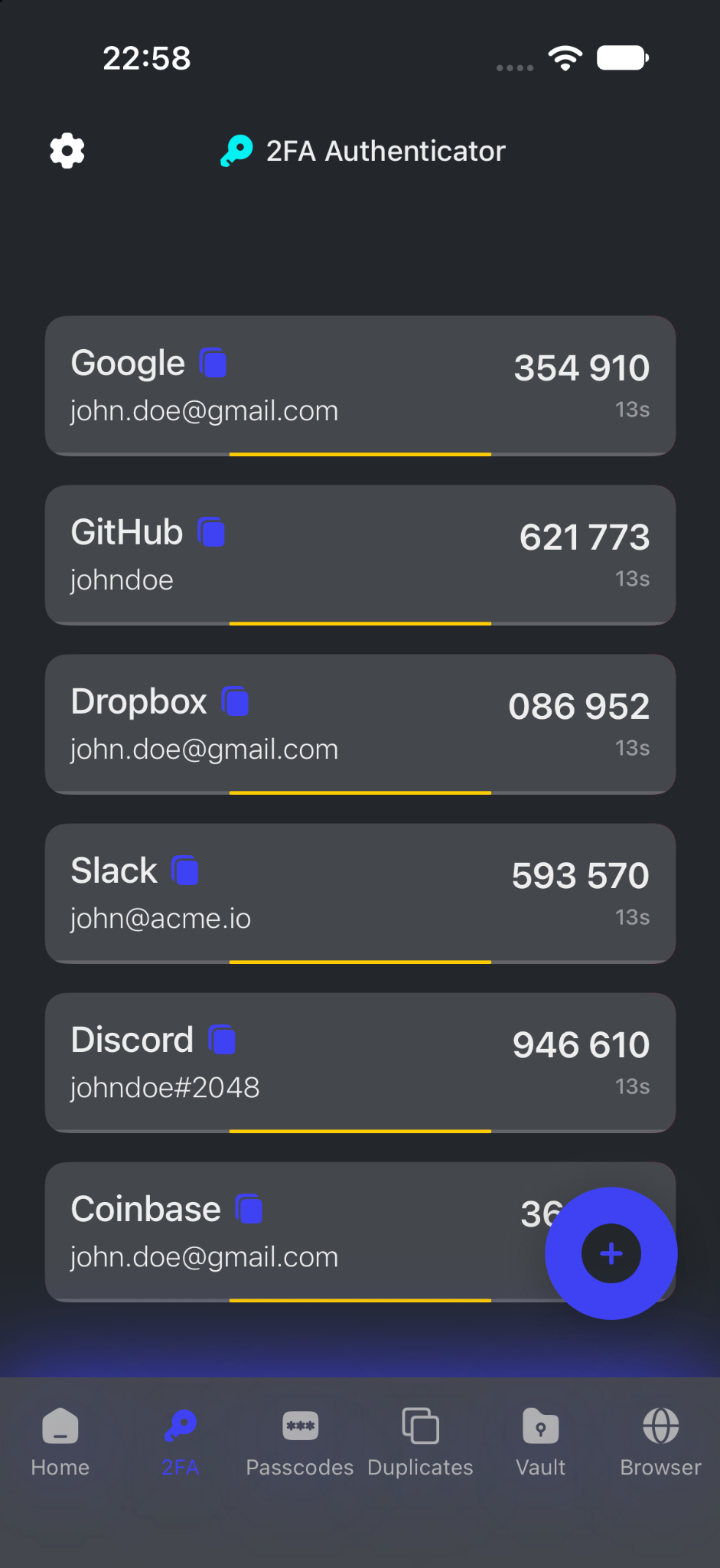 2FA Authenticator screen